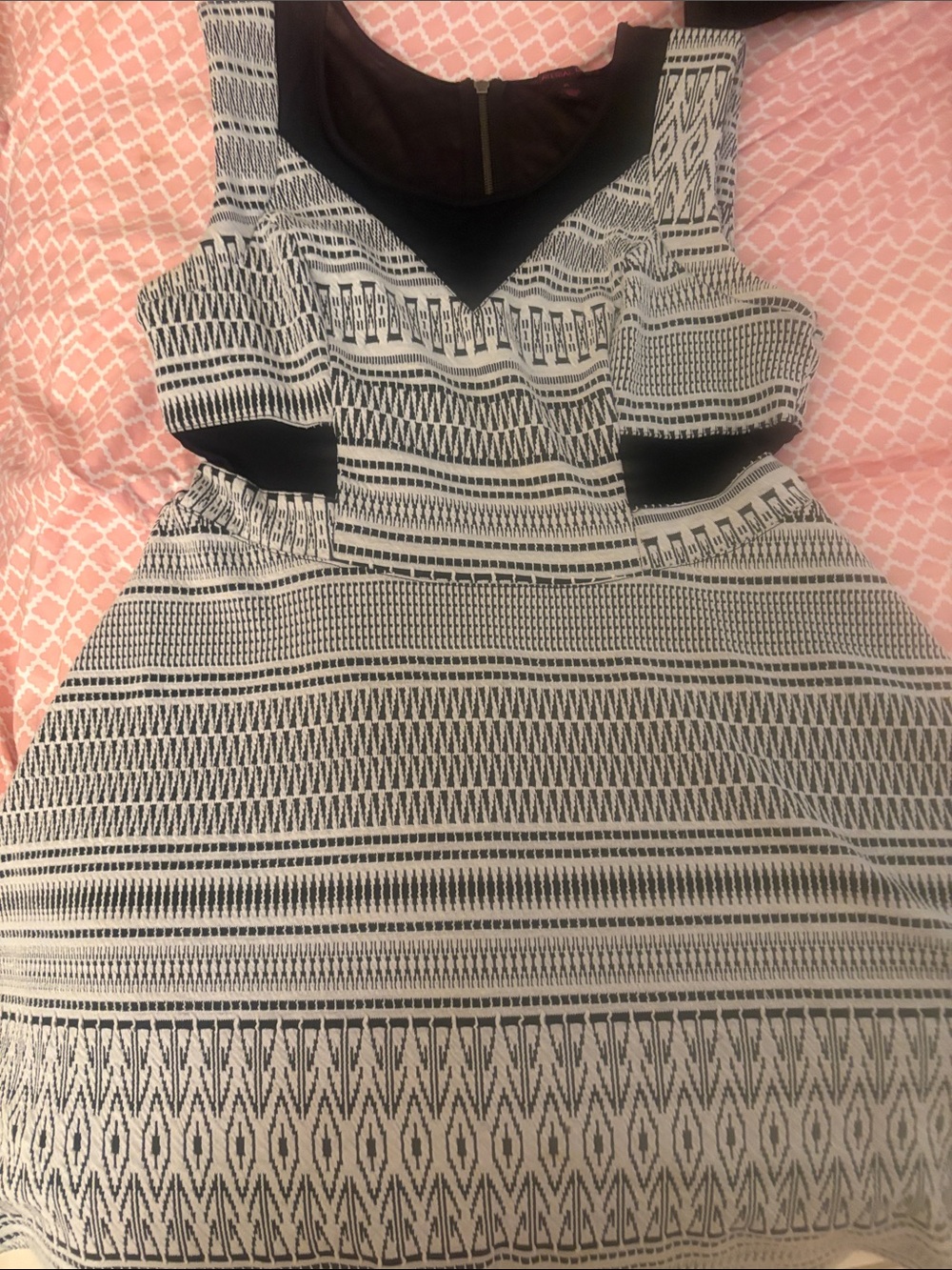 Material Girl Black and White Geometric Cutout Dress